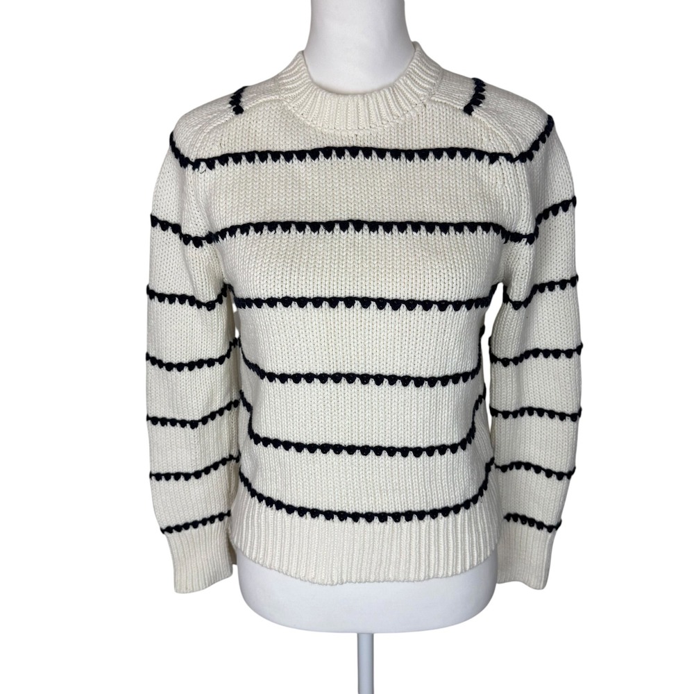 Madewell Womens Cream Navy Blue Scalloped Striped Cotton Sweater Size‎ Small
